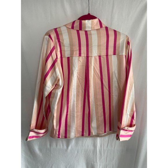 NOTES DU NORD Liv Striped Blouse 40 Wrap Collar Pink/White - Picture 4 of 14